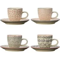 Bloomingville Espressotasse Cécile Espresso Cup & Saucer,Rose,Stoneware, 90ml, 4er Set Espresso Tassen, 4-teilig Kaffeetasse, Espressotasse