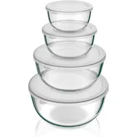 Arendo Salatschüssel 4x Glasschüsseln mit Deckel 0,7L, 1,1L, 2,7L & 4,4L, Glas Rührschüssel, Glas, (4er Set, 4-tlg), Glasschale, BPA-frei, Spülmaschinen und Mikrowellen geeignet
