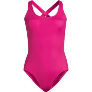 Komfort-Badeanzug mit gekreuzten Trägern, hohes Bein, Damen,  Pink, Nylon-Mischung, by Lands' End