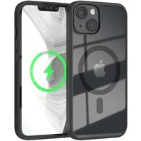 EAZY CASE Handyhülle Transparente Hülle mit MagSafe für iPhone 14 6,1 Zoll, Qi Charging kompatibel, Silicon Case, Slimcover Displayschutz, Schwarz