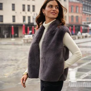 Webpelz-Weste für Damen, Damen, size: regular, Grau, Polyester, by Lands' End