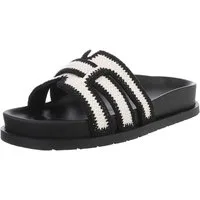 Ital-Design Moderne Damen Sandalen mit Schwarz-Weiß-Design für den Sommer Pantolette (89372678) Flach Pantoletten in Schwarz