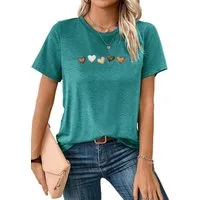 PYLIKE Rundhalsshirt Damen bequemes Sommer Kurzarmbluse Locker Liebe Print-Shirt Bequem für Freizeit und Büro,Strandurlaub