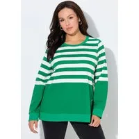 Ulla Popken Sweatshirt Sweatshirt Ringel Herzstickerei Rundhals Langarm