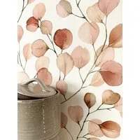 Newroom Vliestapete Leora Rot Tapete Mustertapete Eukalyptus,Blätter,Pflanzen, Rot Tapete Floral Eukalyptus - Mustertapete Eukalyptusblätter Rose Weiß Romantisch 3D Optik Blätter Pflanzen für Wohnzimmer Schlafzimmer Küche, Eukalyptusblätter