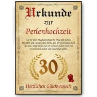 Tigerlino Poster Urkunde zum 30. Hochzeitstag Geschenk 30. Jahrestag Karte Ehepaar, Perlenhochzeit