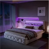 Furnishings Home Polsterbett Doppelbett mit LED, Hydraulisch anhebbarer Stauraumbett (1 tlg., Mit Lattenrost, Samtmaterial Polsterbett, 160x200 cm), Modernes Jugendbett, Leises Design Bett, Max. Belastbarkeit 300 kg