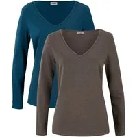 bonprix Langarmshirt (Packung, 2-tlg) Slim fit Passform, mit V-Ausschnitt, aus Baumwolle und Elasthan