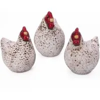 Logbuch-Verlag Dekofigur Keramik Huhn 3er Set Natur – Deko-Hühner 10 cm – Frühlings- &