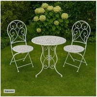 HTI-Line Balkonset Tischgruppe Lani Weiß, (Set, 3-tlg., 1x Tisch, 2x Stühle), Sitzgruppe Metall Garten nostalgisch