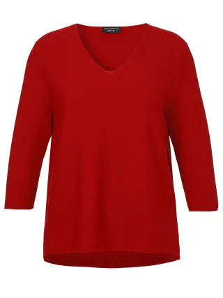 VIA APPIA DUE - Pullover V-Ausschnitt 3/4 Arm Struktur rot - Gr. - 42