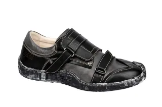 Eject 15744 Skat Herren Slipper Schwarz-Grau Echtleder Klettverschluss Gummis...