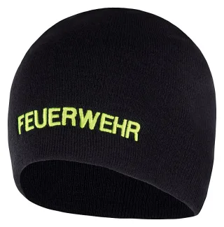PACOTEX® Premium Beanie Strickmütze marineblau mit FEUERWEHR Stick in leuchtgelb