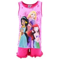 Disney Princess Schlafanzug Jasmine, Rapunzel & Arielle (2 tlg) Pyjama Set kurz - Mädchen Shorty mit Rüschendetails Gr. 98-128 cm