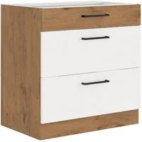 Küchen-Preisbombe Unterschrank 80 cm Küche Vigo Hochglanz weiß Eiche Lancelot Vollauszug Soft-Close