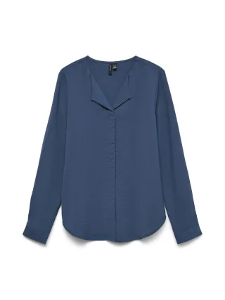VERO MODA - VMESME LS V-NECK SHIRT WVN GA Dark Denim - Gr. - L