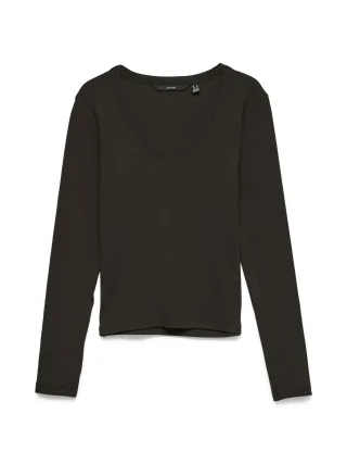 VERO MODA - VMCHLOE LS V-NECK TOP JRS GA Chocolate Torte - Gr. - M