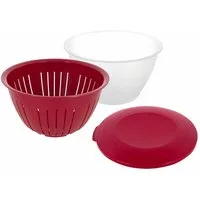 WESTMARK Schüssel mit Deckel und Sieb/Seiher, 3 teilig, 4,4 Liter, transparent/grün, PP, Made in Germany, spülmaschinengeeignet, BPA-frei, platzsparend