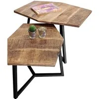 Amagohome Couchtisch 2er-Set sechseckige Couchtische München aus massivem Mangoholz & Eisen