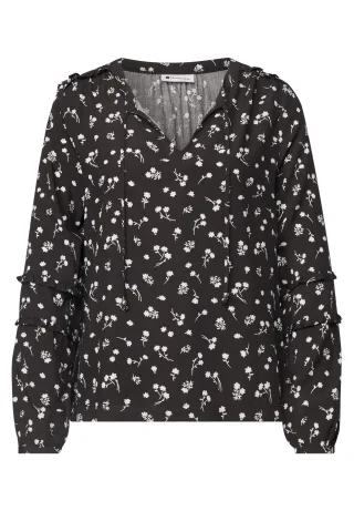 Street One - Langarm Bluse mit Split Neck und Rüschen black coffee - Gr. - 34