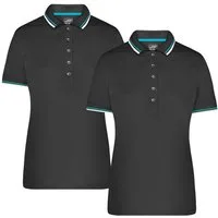 James & Nicholson Poloshirt Doppelpack Damen Polo-Shirt coldblack mit UV-Schutz JN965 (Spar-Set, 2er-Pack) Kontraststreifen an Kragen und Ärmel