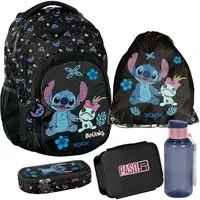 PASO Schulrucksack (Schulset, 5-tlg), Lilo & Stitch Mega Set 5-teilig – Schwarz