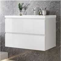 duschspa Waschtisch Badmöbel Set Waschbecken mit Unterschrank MDF, Hochglanz, Softclose, mit Überlauf