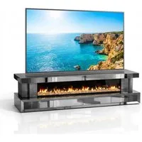 HOOZ TV-Schrank TV Lowboard mit Kamin – modernes Design Anthrazit eckig 200 cm (Einzelprodukt, 1-St., TV Möbel Einzelmöbel) 3D-Flammenoptik, Push-Open Schubladen, hochglänzende Glasoberfläche