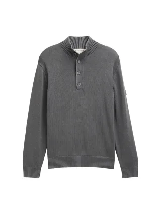 Tom Tailor - Troyer Strickpullover im Washed-Look aus Baumwolle classic dark grey - Gr. - M
