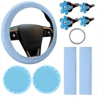 GarveeMore Lenkradbezug 10 Stück Auto Zubehör Set, Leder Lenkrad Abdeckung, Auto Zubehör Set