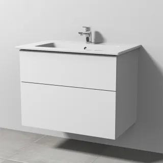 Sanipa 3way Keramik-Set Venticello Keramik-Waschtisch und Unterbau mit 2 Auszügen, Weiß-Soft SM32343
