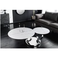 riess-ambiente Couchtisch DANCING RINGS weiß / chrom · runder Keramik-Beistelltisch mit 2 Ebenen (Einzelartikel, 1-St), Wohnzimmer · 2 Tischplatten · Marmor-Design · Metall · drehbar