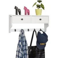 SoBuy Wandgarderobe FRG178, Schweberegal für Wohnzimmer, Schlafzimmer, Küche, Wandschrank Wandregal Hängeregal mit 2 Schubladen und 5 Hake