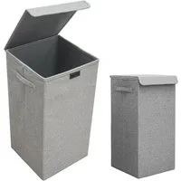 DuneDesign Wäschekorb mit Deckel - 50L Wäschetruhe in Leinenoptik - 30x60x60 Wäschesammler (1 St), Wäschebox Faltbar - Wäsche Aufbewahrungskorb für Schlafzimmer & Bad