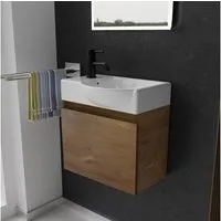 Alpenberger Badmöbel-Set - Gäste WC Waschbecken mit Unterschrank 45 cm Breit, (Badschrank 2-tlg., Waschtisch hängend), Waschbeckenunterschrank mit Softclose - Farbe Eiche - Rechts Becken