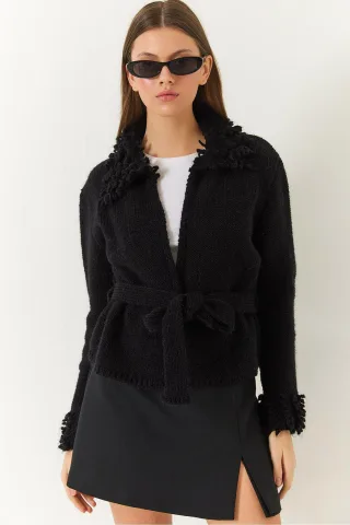 Rüschentie-Schluss Schalkragen Cardigan