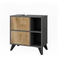 Vicco Waschbeckenunterschrank Leano, Anthrazit/Bergeiche, 60 x 62 cm mit 2 Schubladen (1-St)