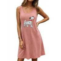PYLIKE Sleepshirt Damen ärmelloses Nachthemd mit Mops Print – Rundhals Tanktop Geeignet für Zuhause und Freizeit