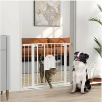 PawHut Hundegitter Türschutzgitter Treppenschutzgitter Klemmbefestigung Stahl Weiß (Schutzgitter für Haustier, 3 St., Hunde Absperrgitter), Klemmbefestigung Stahl Weiß 75-103 x 76 cm