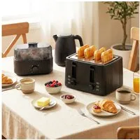 HOMCOM Frühstücks-Set Wasserkocher Toaster Set 1,7L 2200W, 4 Scheiben Toaster (3-tlg), Eierkocher mit Kontrollleuchte, Signalton-Timer für 1-6 Eier