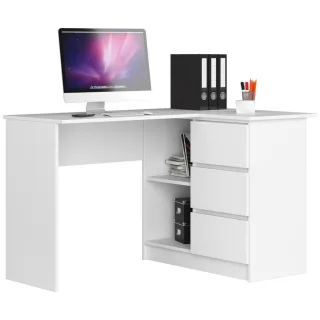 Akord Eckschreibtisch, Weiß, Holzwerkstoff, 2 Fächer, 3 Schubladen, L-Form,Formgebogen,Formgebogen, 124x77x85 cm, Arbeitszimmer, Schreibtische, Eckschreibtische