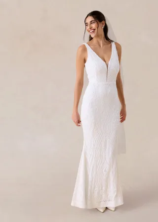 bonprix Brautkleid mit Paillettenstickerei, weiß, Gr.48, Modern und feminin: Brautkleid in Mermaid-Shape mit bezaubernder Paillettenstickerei und Trägern