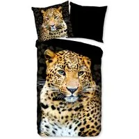 PURE luxury collection Wendebettwäsche Rayan, Microfaser, 2 teilig, Mikrofaser, 135x200, Pflegeleicht, Wendeoptik, Leopard, Schwarz