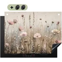 KitchenYeah Küchenrückwand Blumen - Beige - Trockenblumen, (1-tlg), Abdeckplatte für Ceranfeld, Herd Inductionsmatte, 71x52 cm