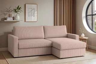 Ecksofa Sofa mit Schlaffunktion BENDIK Stoff Poso Aprikose Ottomane Rechts