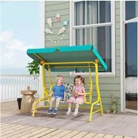 AIYAPLAY Hollywoodschaukel Kinderschaukel mit verstellbarem Sonnendach, Sicherheitsgurt, 2-Sitzer, Schaukelfunktion, Gartenschaukel, 1 tlg., 2-Sitzer Kinderschaukel, für Garten Terrasse für 3-6 Jahre Kinder bis 60 kg Grün