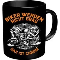 RAHMENLOS® Tasse Kaffeebecher für den älteren Motorradfahrer: Biker werden nicht grau.., Keramik