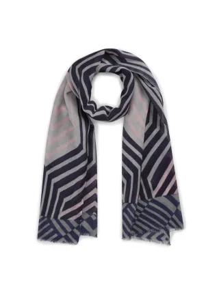 Premium Schal aus weicher Modal-Woll-Mischung mit graphischen Muster blau - Gr. - ONE SIZE
