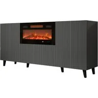 MIRJAN24 Kommode Vamos Grey 180 mit Kamin (mit 2 Türen und Klappe), Fronten gefräst, Realistische LED-Flamme