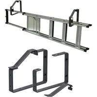 QLS Wandhalter Leiterhalterung Schwarz aus Stahl, Universale Halterung Abschließbar 24x18x3 cm